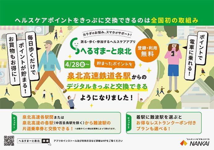 ヘルスケアアプリ「へるすまーと泉北」でのポイント交換に関する実証実験を実施