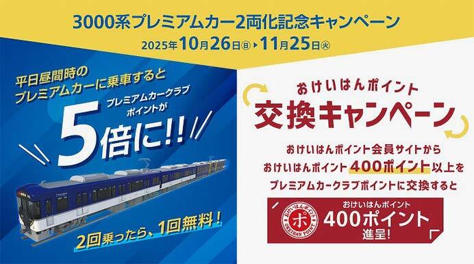 京阪，「3000系プレミアムカー2両化記念キャンペーン」実施