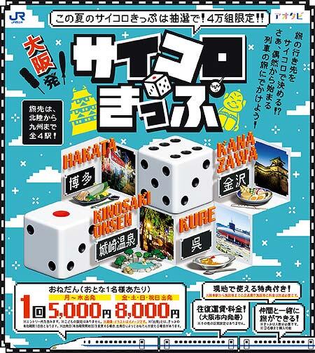 JR西日本「大阪発サイコロきっぷ」を発売