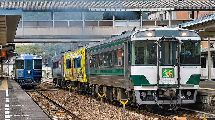 特急“剣山”5号・8号，カラーリングが異なる3両で運転