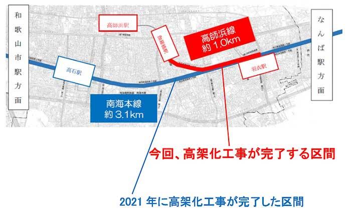 南海高師浜線，2024年4月上旬に高架化工事を完了