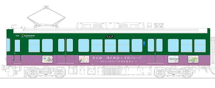 京阪石山坂本線で，4月20日から「紫式部・源氏物語×京阪グループ」ラッピング電車を運転