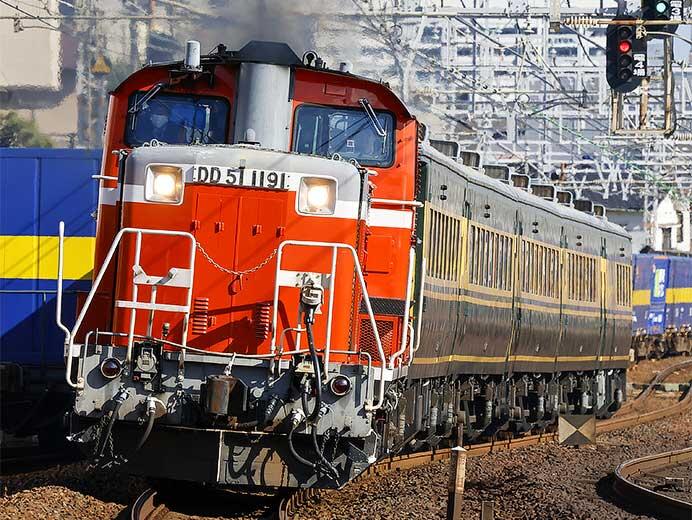 DD51 1191＋14系700番代「サロンカーなにわ」5両を使用した訓練列車運転