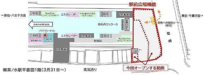 中央本線 御茶ノ水駅，聖橋口駅前広場機能の全面使用を3月31日から開始