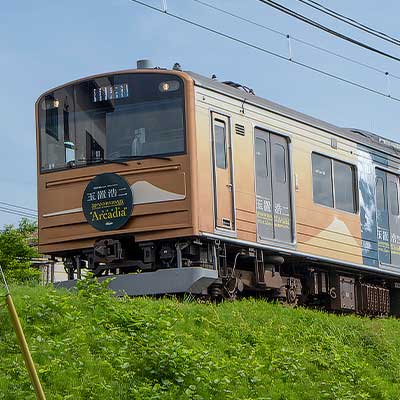 富士山麓電気鉄道，6000系6701編成に玉置浩二さんのラッピング